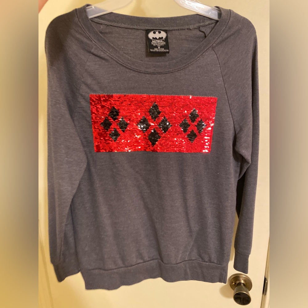 Harley Quinn Flip Sequin Sweatshirt Juniors Size M